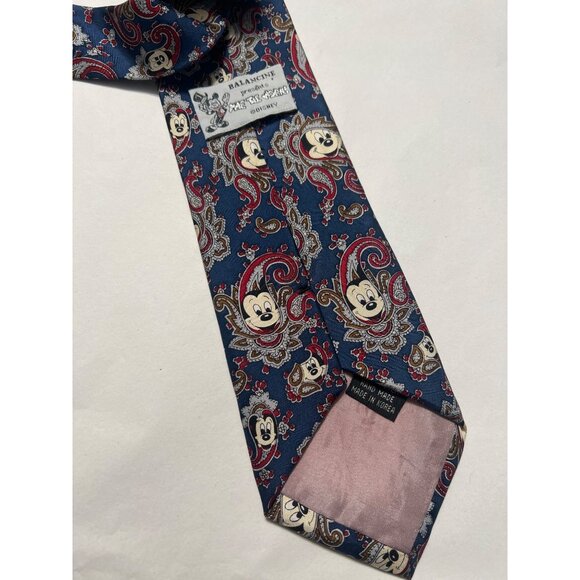 Vintage Disney Mickey Mouse Silk Tie Blue Red Paisley By Balancine - Picture 4 of 6